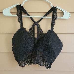 aerie Black Lace Bralette with Scalloped Trim